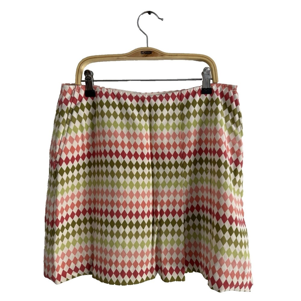 Liz Golf Box Pleated Skort Size 6 Colorful Argyle Pattern 100% Silk Pockets